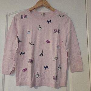 Talbots Cotton Blend Paris Embroidered Sweater Size MP